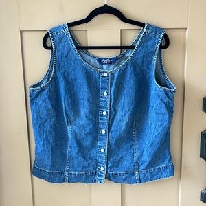 Vintage Eddie Bauer Denim Sleeveless Button Down Top. Boxy Cropped. Blue Jean XL